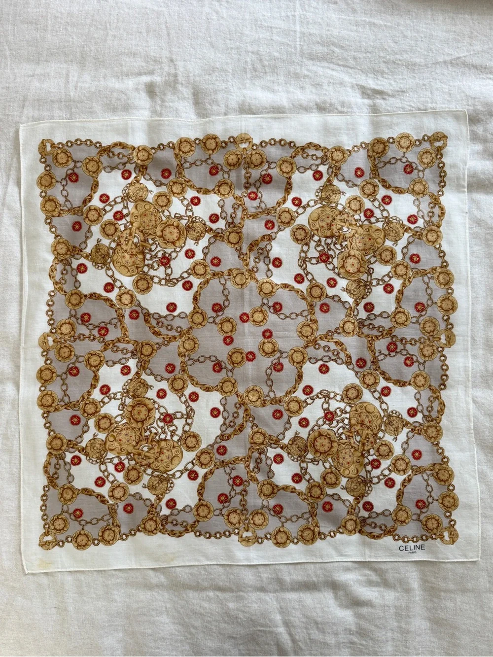 Vintage Celine Chain Medallion Print Cotton Bandana Scarf Made in Japan - Picture 2 of 12